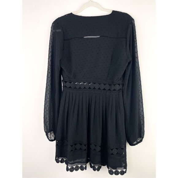 Free Generation LA Black V Neck Boho Cutout Long Sleeve Mini Dress Size M - Picture 10 of 10